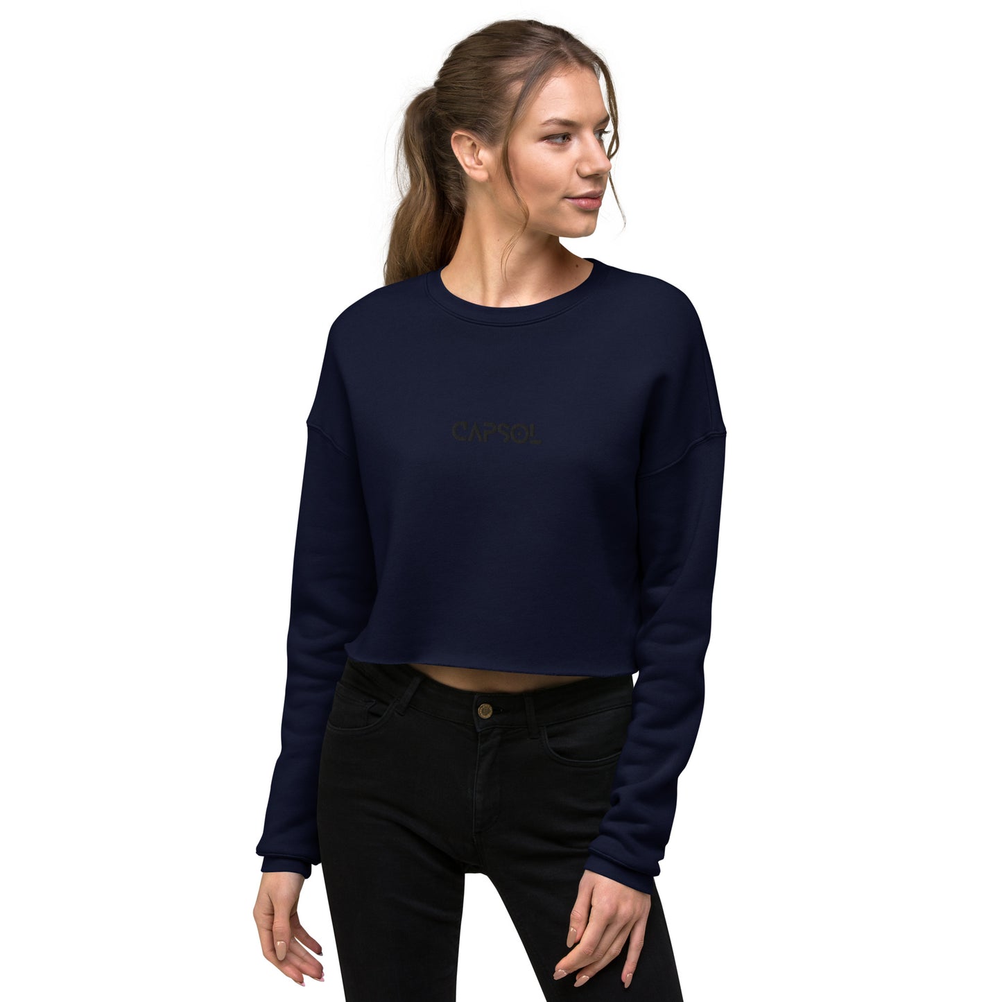 CapSol (front) - black thread - Crop Sweatshirt