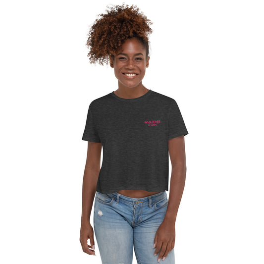 Whatever it takes (front left) - dark pink thread - Embroidered Flowy Crop Tee