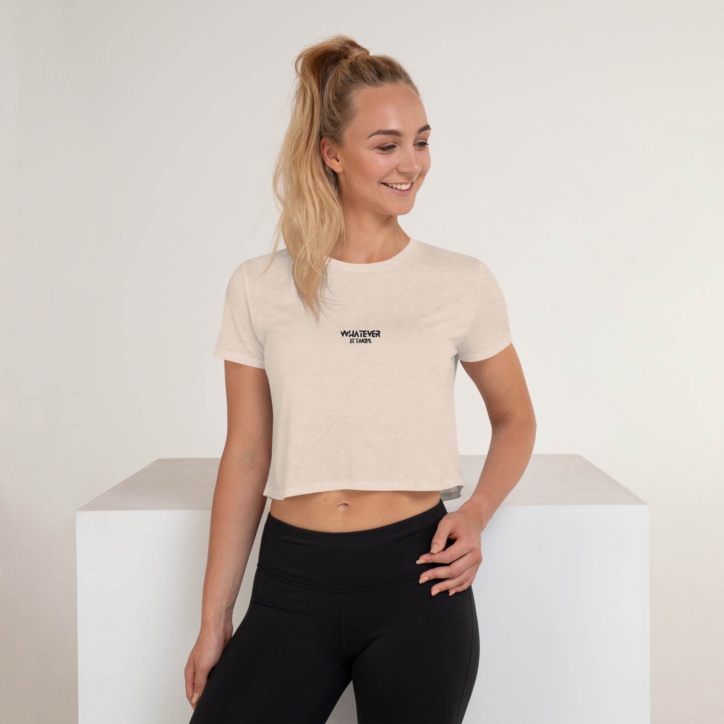 Whatever it takes (front) - black thread - Embroidered Flowy Crop Tee