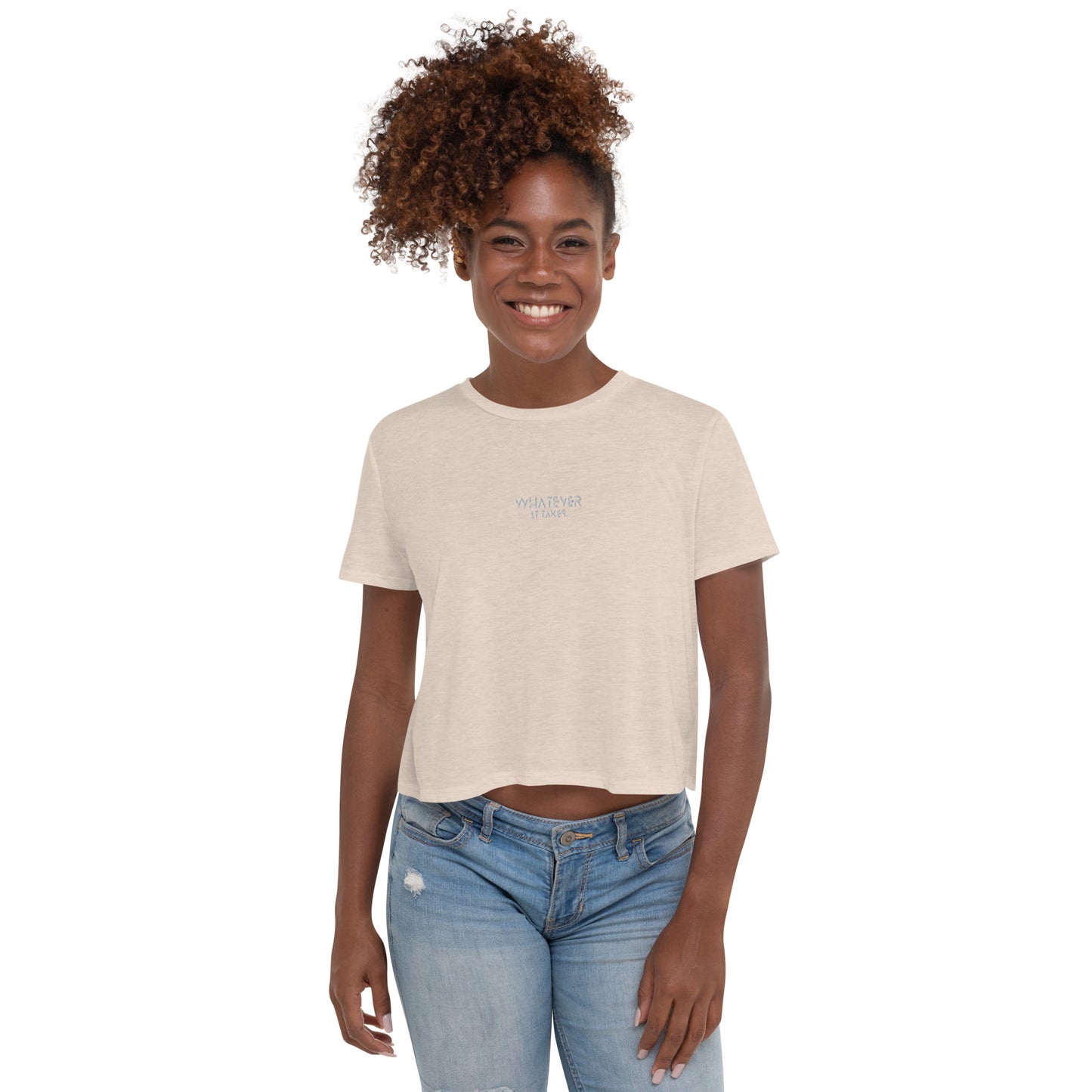 Whatever it takes (front) - white thread - Embroidered Flowy Crop Tee