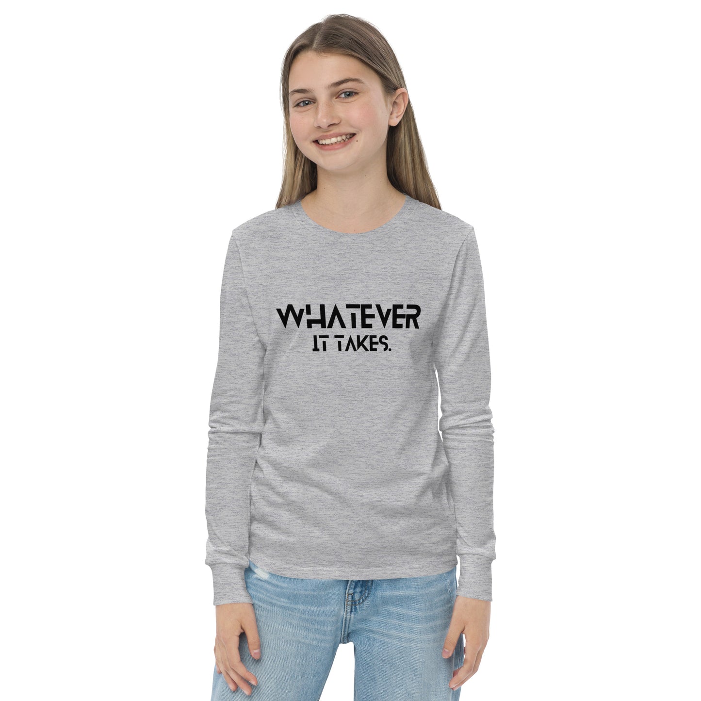 Whatever it takes (front) - black text - Youth long sleeve tee