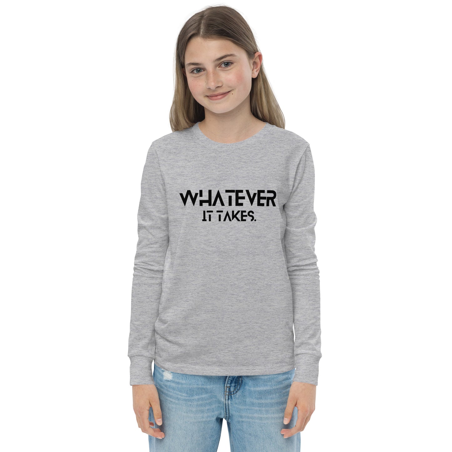 Whatever it takes (front) - black text - Youth long sleeve tee