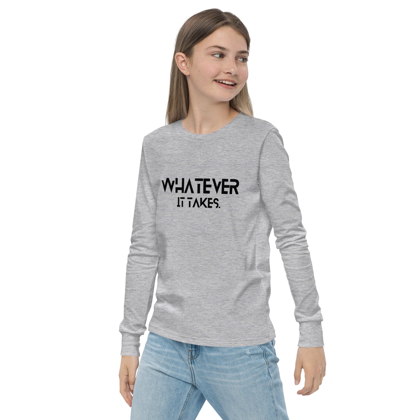 Whatever it takes (front) - black text - Youth long sleeve tee