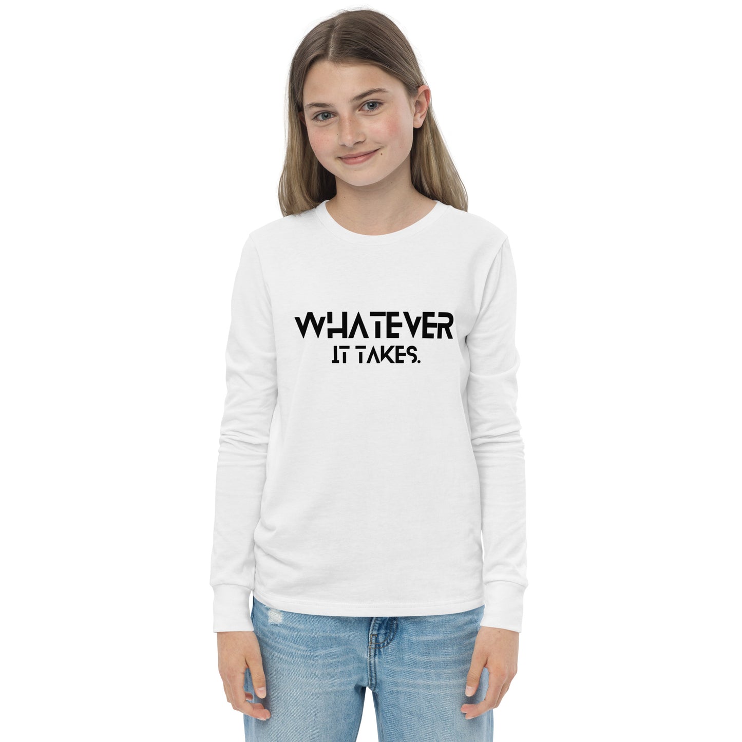 Whatever it takes (front) - black text - Youth long sleeve tee