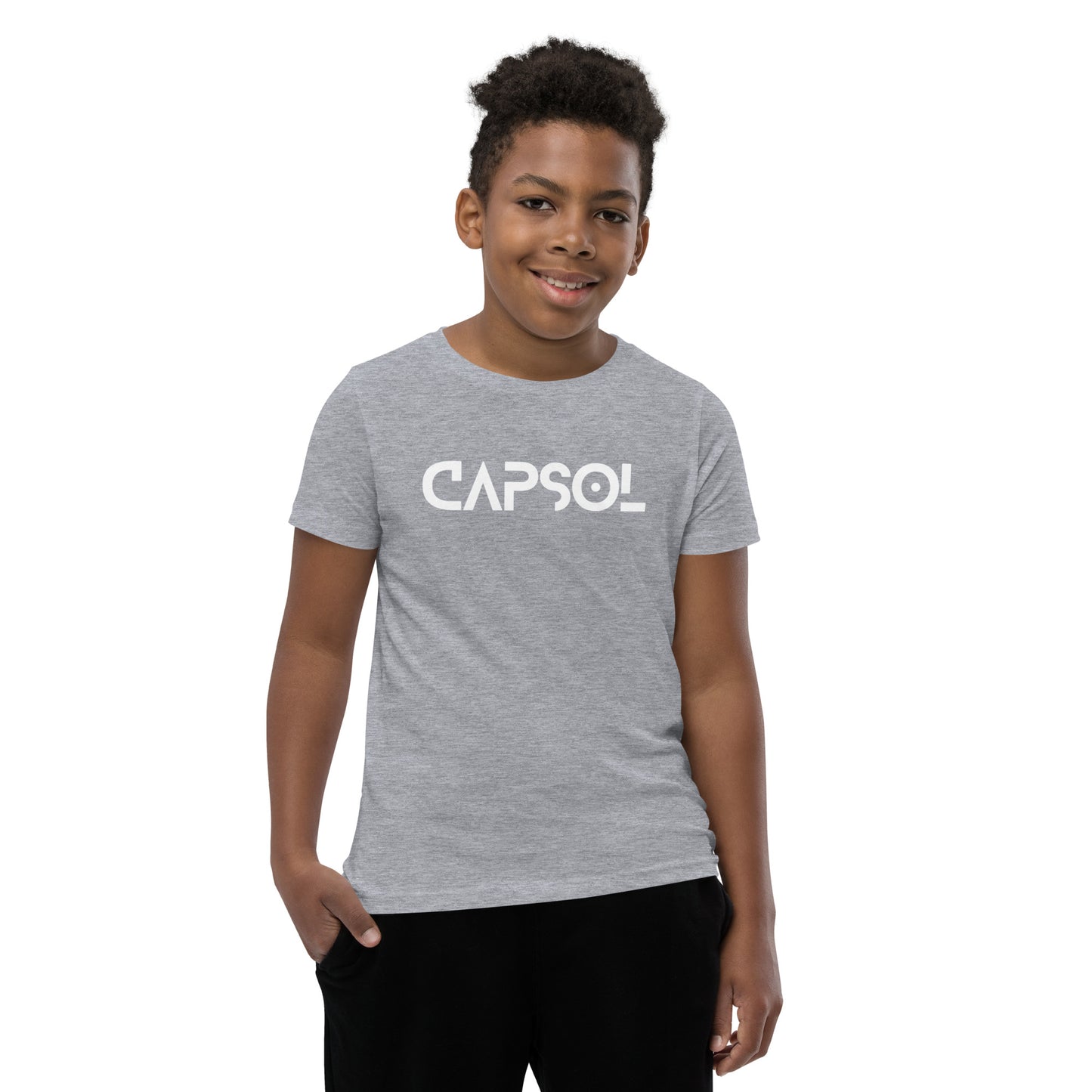 CapSol (front) - white text - Youth Short Sleeve T-Shirt