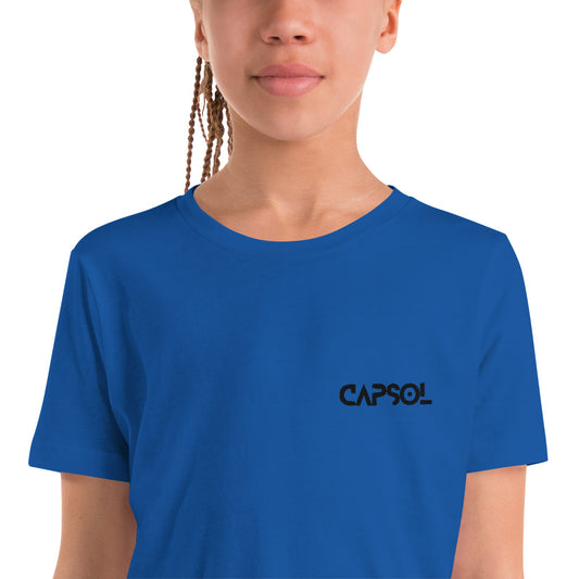 CapSol (front left) - black thread - Youth Short Sleeve T-Shirt